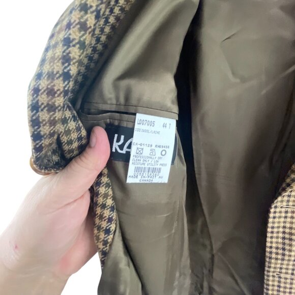Kasper Men's Houndstooth Wool Blazer Brown 44T Tan Three Button Academia Office - Picture 5 of 8